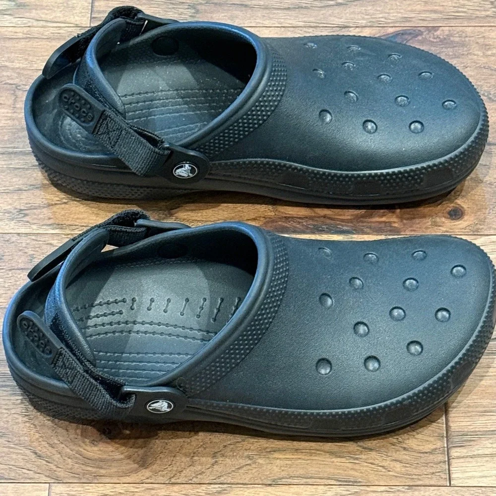 Crocs Classic All-Terrain Clogs Black Adjustable Strap Mens 8 Womens 10 206340